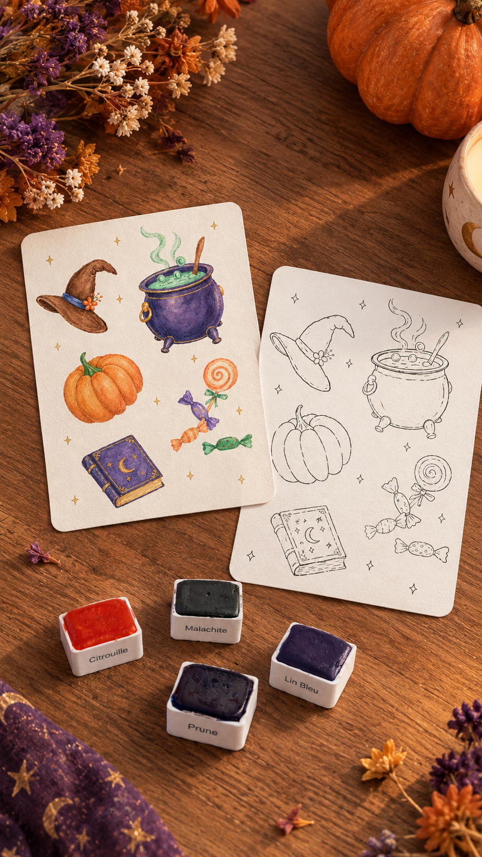 Pack Halloween – 4 demi-godets d’aquarelle artisanale véganes