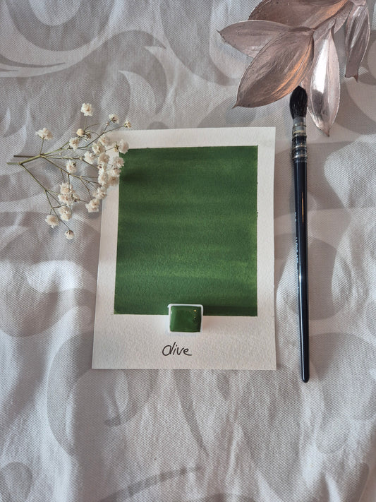 Olive – Aquarelle extra fine artisanale et végane (demi godet)