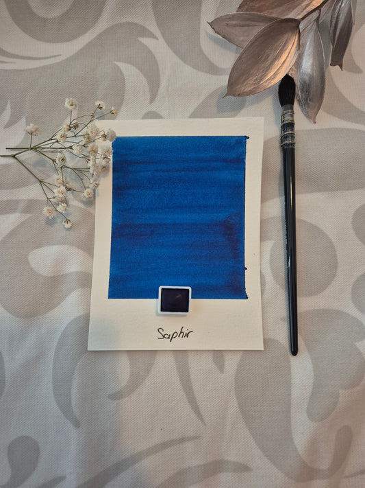 Saphir – Aquarelle extra fine artisanale et végane (demi godet)